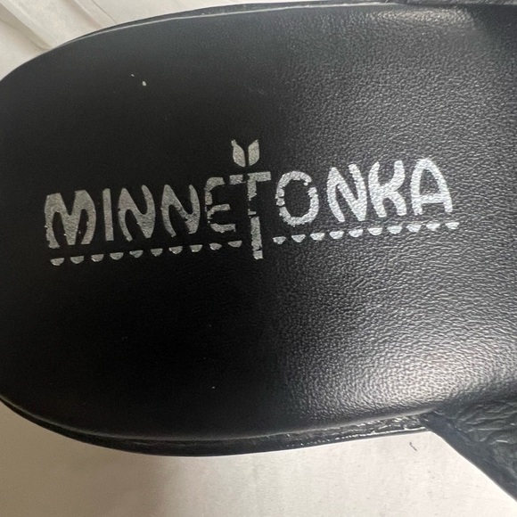 MINNETONKA BLACK LEATHER ALLIGATOR GRAIN CAP TOE MULES CONCHO SLIDE SHOES SIZE 8 - Picture 8 of 11